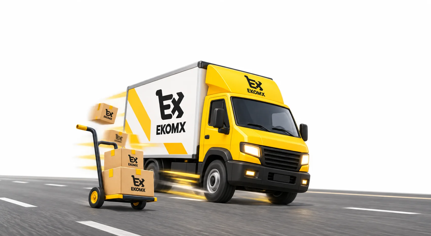 EkomX delivery truck moving packed marketplace orders to customers